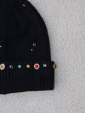 Black distressed jewel beanie