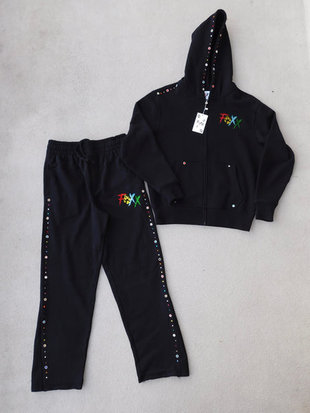 Black flared jewel sweat suit