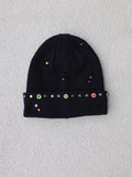 Black distressed jewel beanie