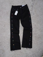 Black flared jewel denims