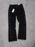 Black flared jewel denims